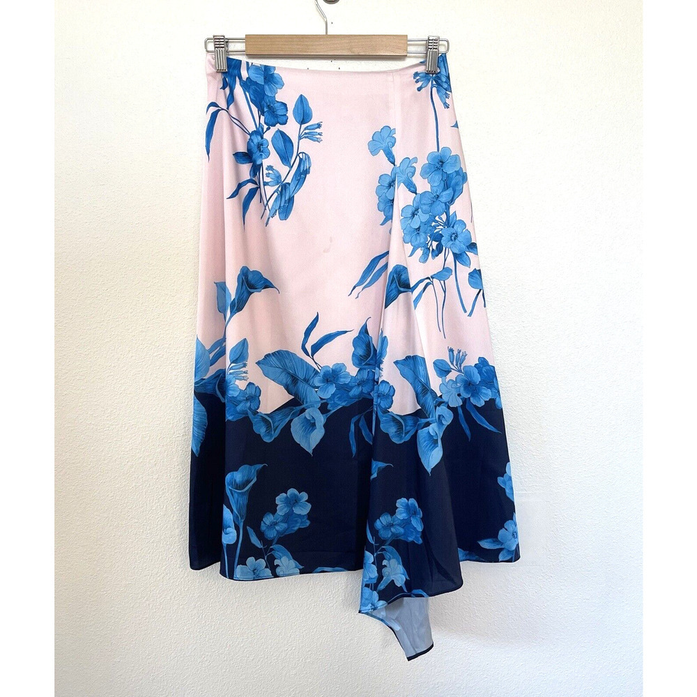 Ted Baker Nemea Midi Skirt Womens Size 2 US 6 Pink Blue Floral Asymmetrical
